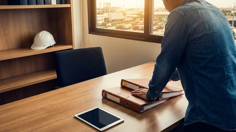 Payroll binders and a hard hat on a desk, Arkansas Hiring Guide