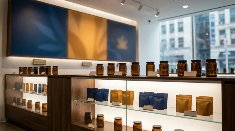 Minimal retail shelf of jars and pouches, How to Start a Hemp or CBD Shop in Arkansas