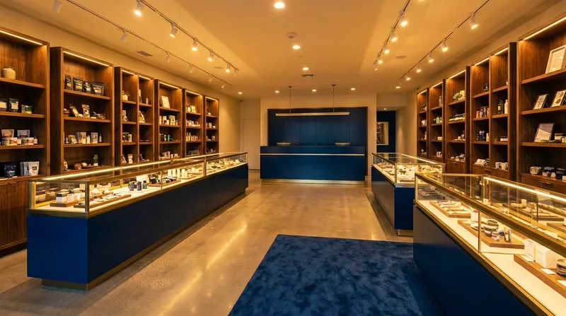 Licensed retail interior with glass display cases, How to Open a Dispensary in Arkansas